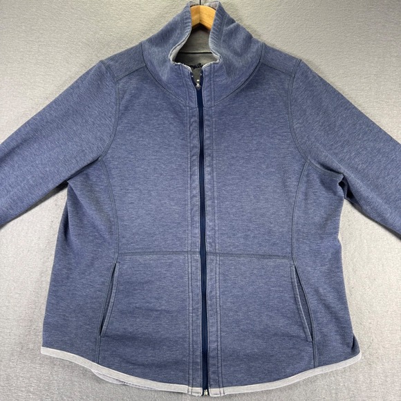 Tommy Bahama Full Zip Mock Neck Jacket Blue Striped Cuff Women Reversible - Picture 5 of 12